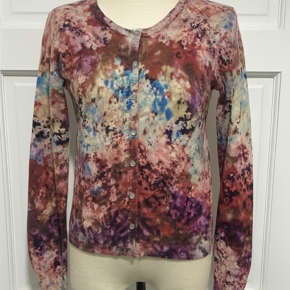 Sundance Tie-Dye Floral Print Button Front Cardigan Sweater Size Large - Picture 1 of 5